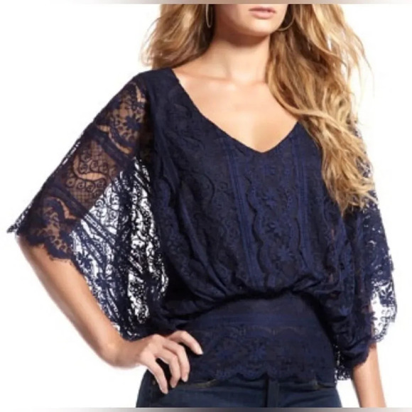 Anthropologie Beyond Vintage lace top no tags medium Navy - Picture 1 of 6